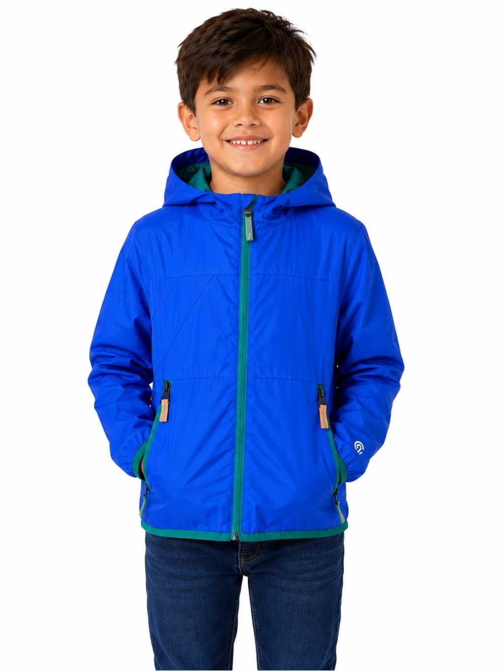 Champion Boys Blue Hooded Windbreaker Jacket Size S 6-7 Lightweight Outdoor